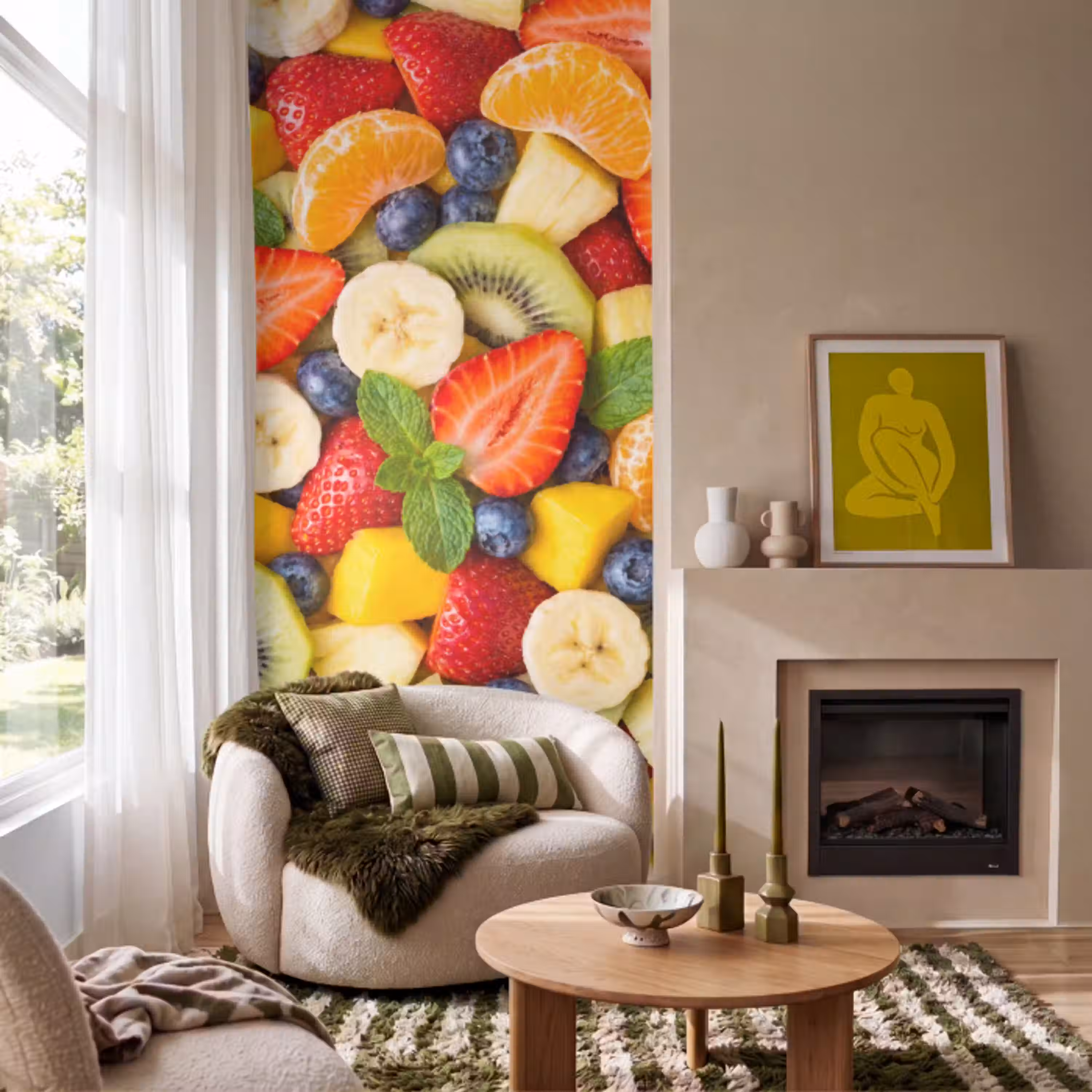 Fruit - Plakjes - Eten - Kleurrijk Behang Vlies klein -sfeer2