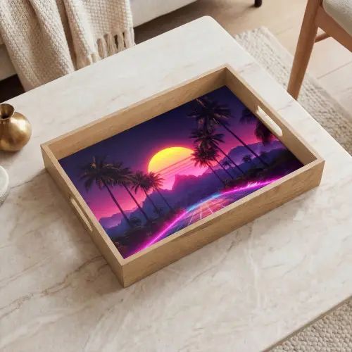 Horizon - Palmbomen - Bergen - Geel Dienblad Rechthoek middel -sfeer1