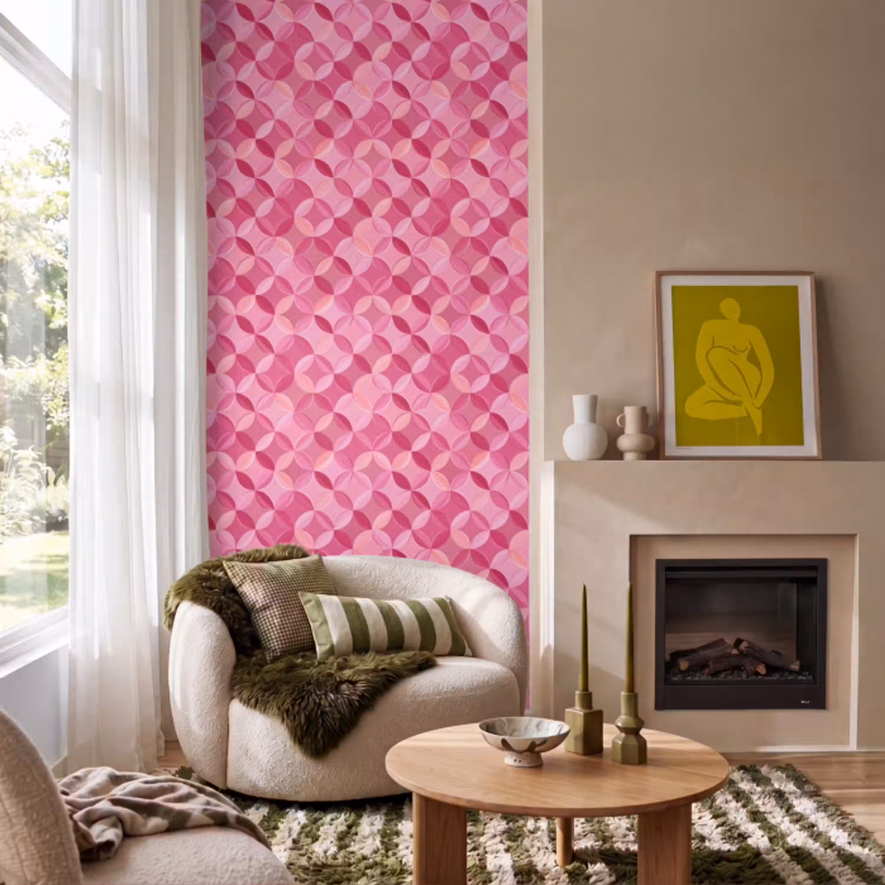 Geometrisch - Mozaïek - Modern - Roze Behang Vlies klein 1076 -sfeer2
