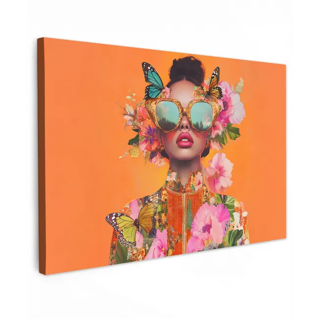 Buiten canvas - Vlinders - Vrouw - Zonnebril - Kleurrijk