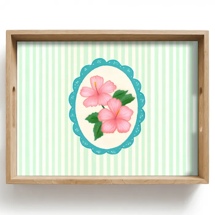 Bloemen - Ovaal - Strepen - Groen Dienblad Rechthoek middel -z3d_shopping