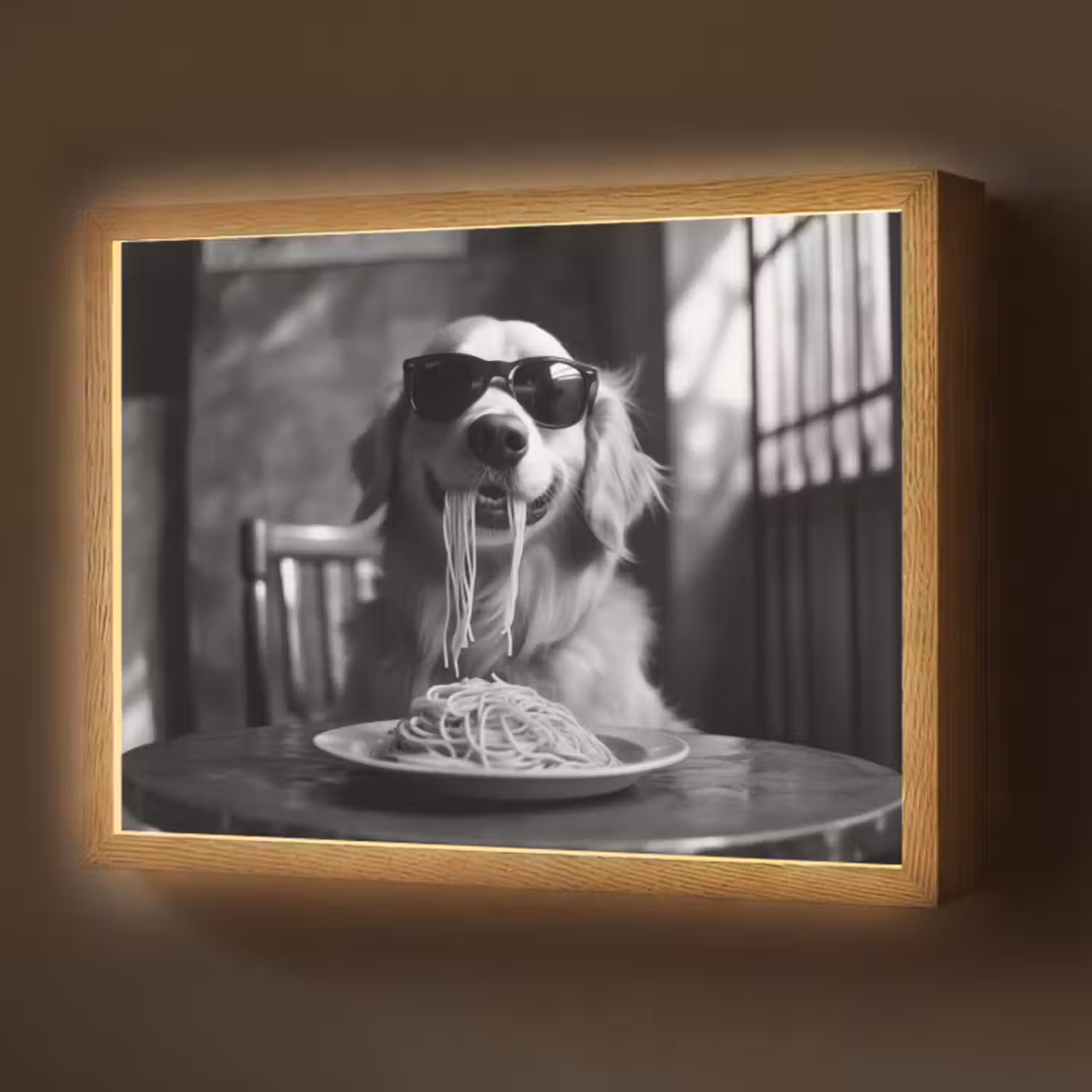 Lightbox - Wandlamp - Golden Retriever - Hond - Vrolijk -  Bord spaghetti - Zwart - wit