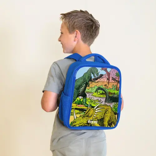 Feest in Dinosaurusland Kinderrugzak - Blauw middel -sfeer2