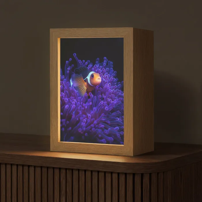 Koraal - Vis - Oranje - Zee Light Box met kabel (Tafellamp) klein -z3d_website