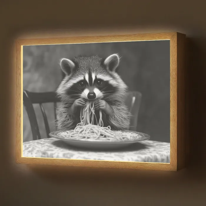 Wasbeer - Cute - Pasta - Tafelkleed - Zwart - Wit Light Box met batterij (Wandlamp) middel -z3d_website