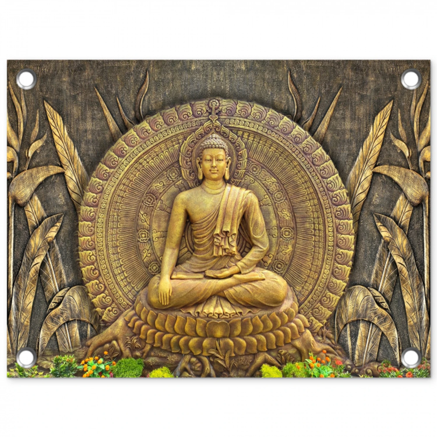 Goud - Boeddha beeld - Spiritueel - Meditatie tuinposter los doek klein -3d
