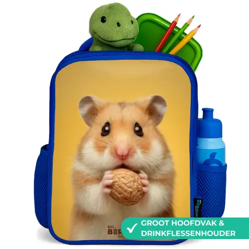 Hamster - Walnoot - Dier Kinderrugzak - Blauw middel -inhoud_NL