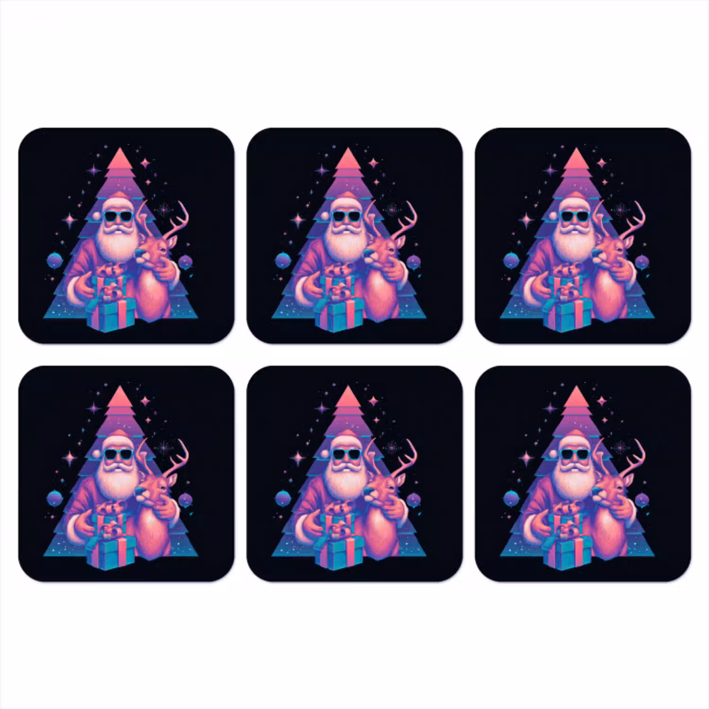 Retro - Kerstman - Rendieren - Kerstboom onderzetter kurk middel -3d