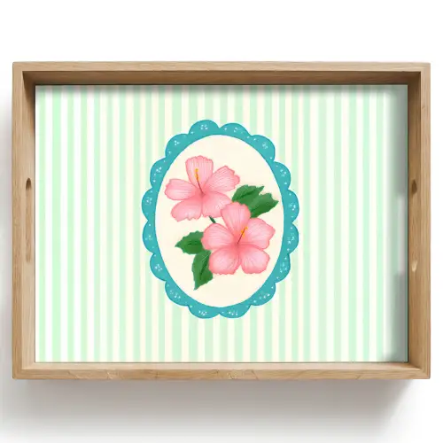 Bloemen - Ovaal - Strepen - Groen Dienblad Rechthoek middel -z3d_shopping