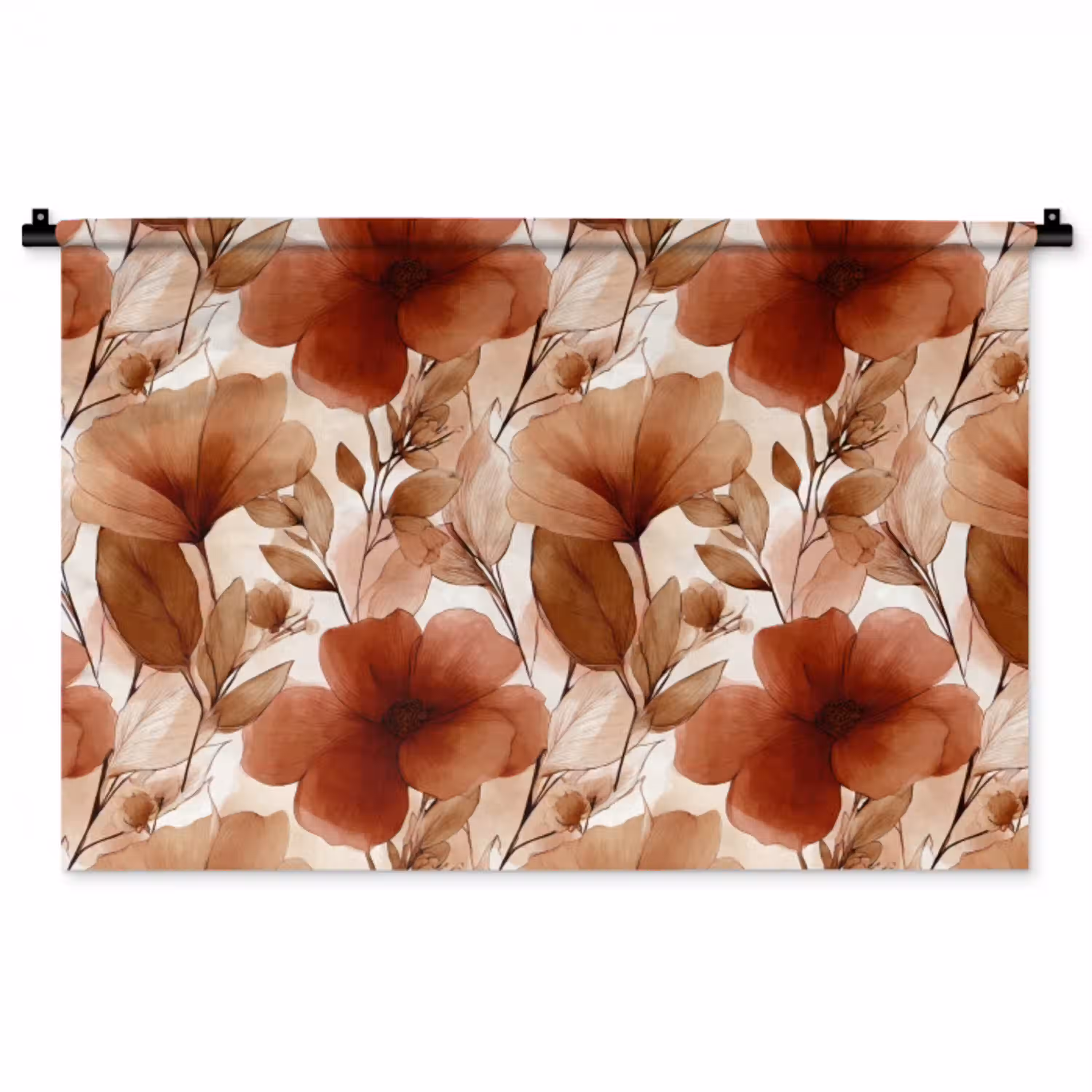 Bloemen - Aquarel - Botanisch - Terracotta Wandkleed katoen middel 269 -zz3d
