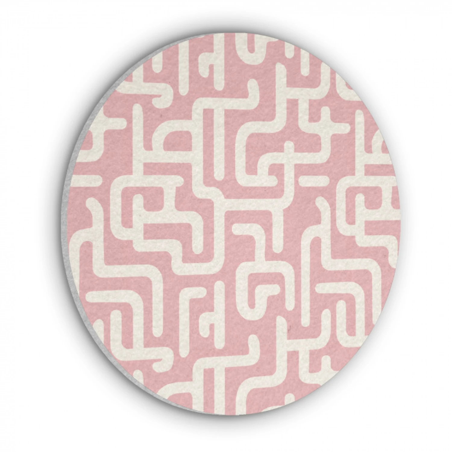 Doolhofpatroon - Roze - Wit - Abstract Akoestische PET Vilt - Rond klein 838 -3d
