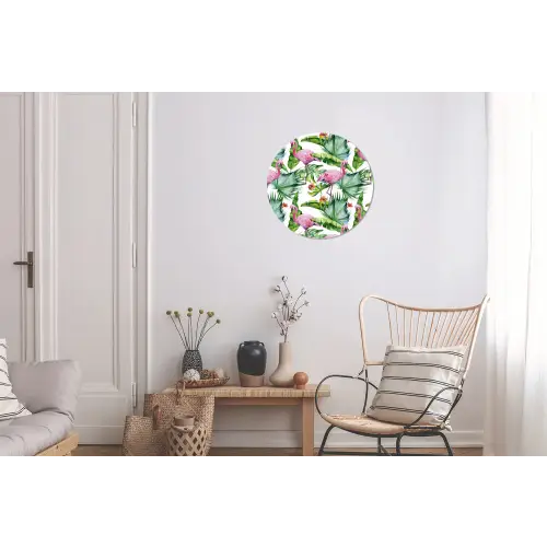 Inductie beschermer - Flamingo - Bladeren - Afdekplaat voor kookplaat - Tropisch Wandcirkel aluminium klein -woonkamer