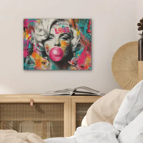 Vrouw - Kauwgom - Graffiti - Neonkleuren PET vilt klein -sfeer3