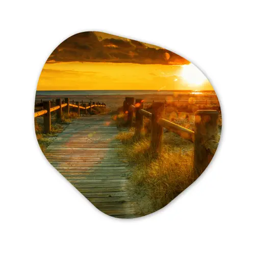 Zon - Strand - Duin - Horizon - Gras - Pad - Oranje Wandcirkel Organisch Forex 3mm klein -3d