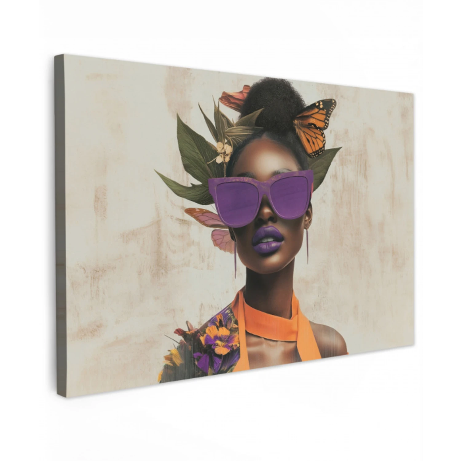 Vrouw - Zonnebril - Vlinder - Bloemen canvas 2cm klein -z3d