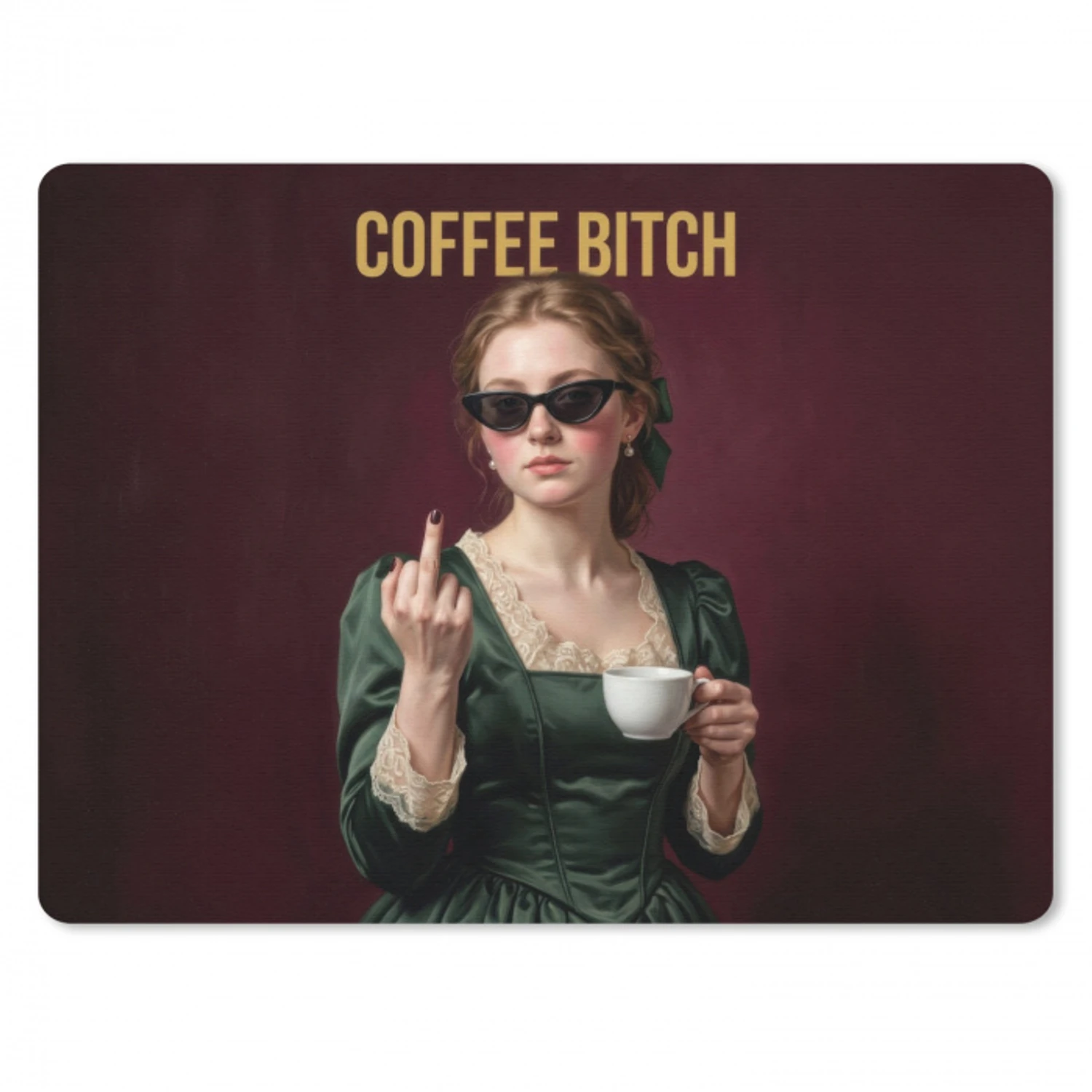 Koffie - Vrouw - Middelvinger muismat rubber klein -3d