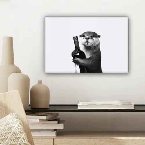 Wijnfles - Otter - Zwart canvas 2cm klein -sfeer6