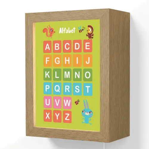 Alfabet - Educatief - Letters leren voor kinderen - Groen - Dieren Light Box met kabel (Wandlamp kind) klein -3d