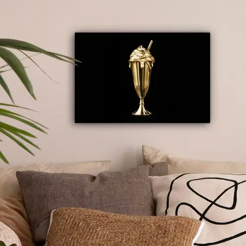 Milkshake - Goud - Drinken - Zwart canvas 2cm klein -sfeer1