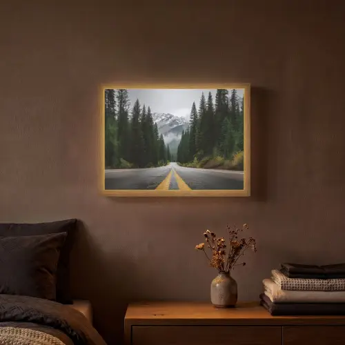 Sparrenbos - Weg - Bergen - Sneeuw Light Box met batterij (Wandlamp) middel -sfeer4