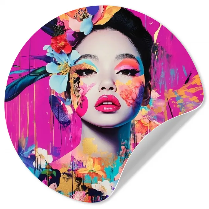 Vrouw - Portret - Abstract - Paars Wandcirkel behangsticker klein -3d