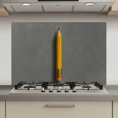 Potlood - Schilderij - Geel keuken achterwand spatscherm klein -3d_website