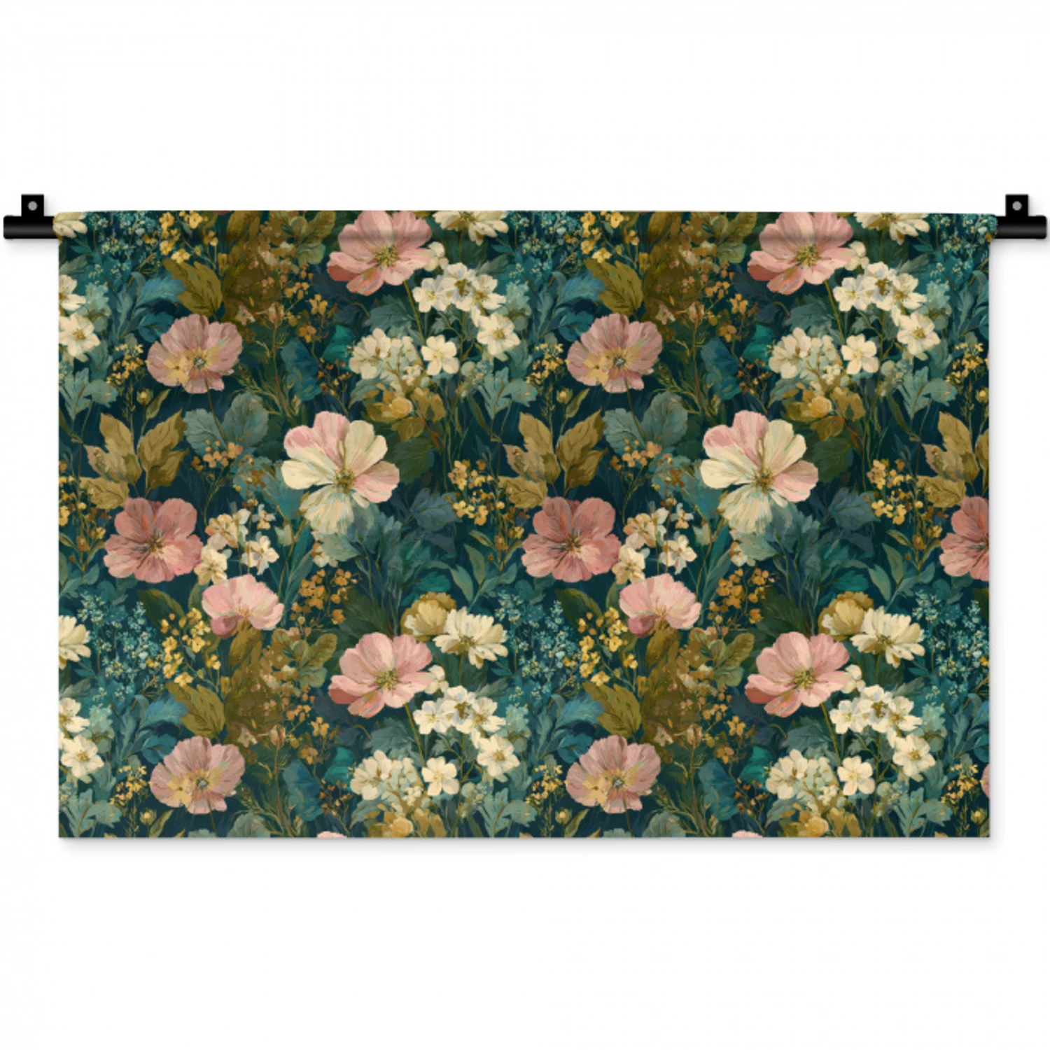 Wilde bloemen - Botanisch - Patroon - Roze - Romantisch Wandkleed katoen klein 269 -zz3d