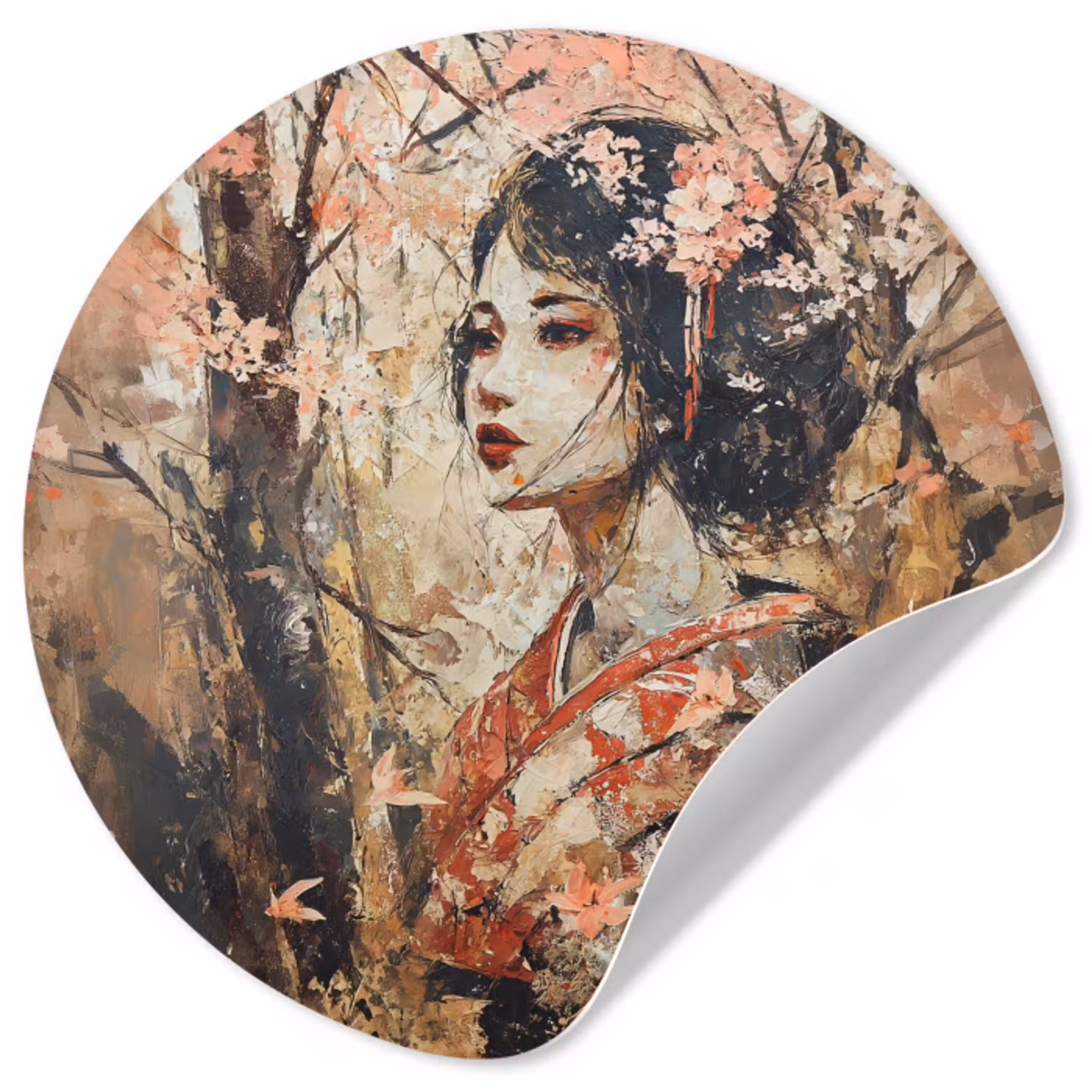 Kimono - Vrouw - kersenbomen Wandcirkel behangsticker klein -3d