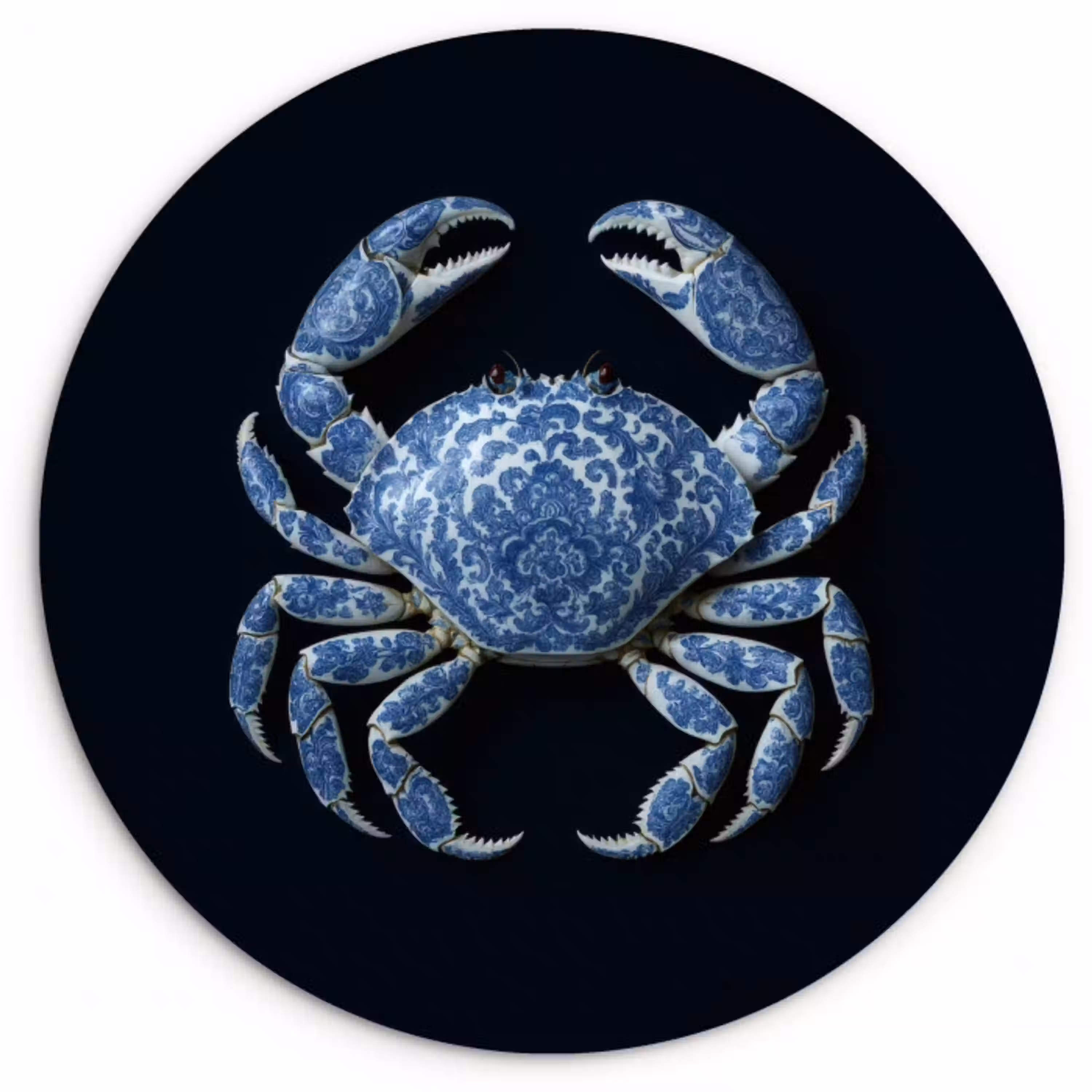 Krab - Delfts blauw - Dieren Wandcirkel plexiglas klein -3d