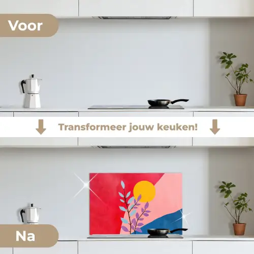 Bladeren - Zon - Abstracte vormen keuken achterwand spatscherm klein -voor_na_NL