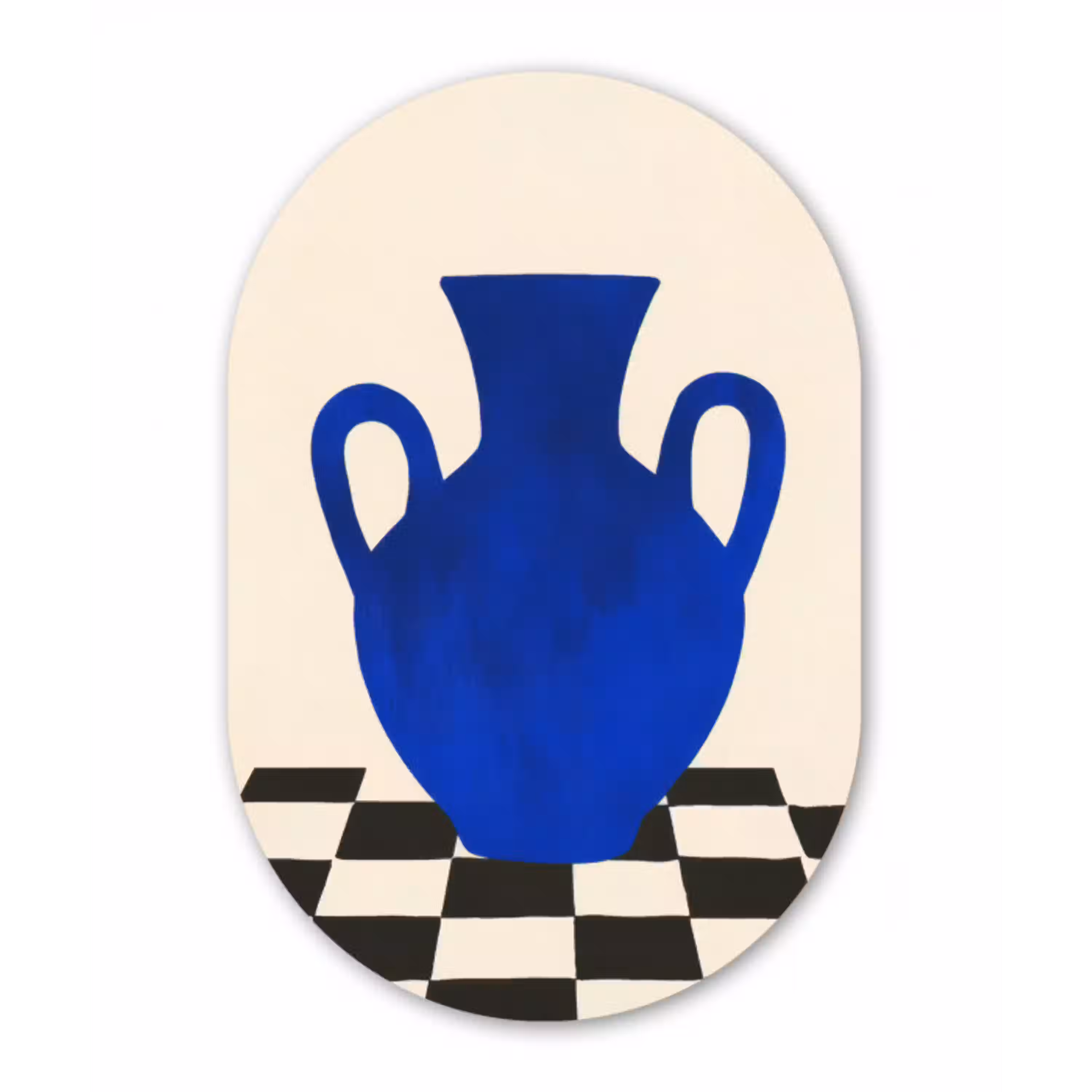 Vaas - Blauw - Geblokt - Modern Wandcirkel Ovaal Aluminium middel -3d