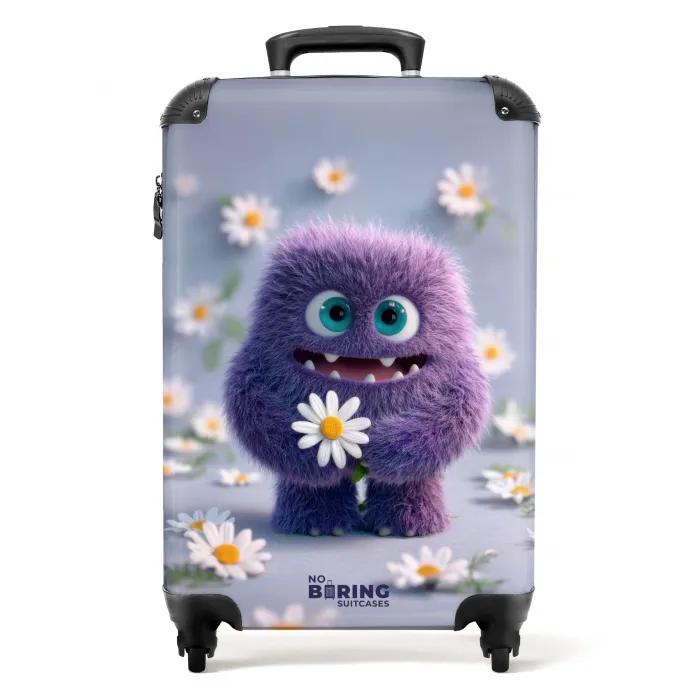 paars monster met madeliefjes NBS - Handbagage koffer - Kinderen Unisex middel -productfoto_recht