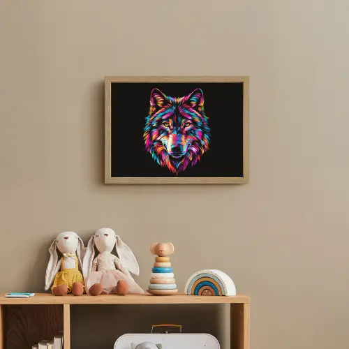 Wolf - Kleurrijk - Zwart - Dieren - Neon Light Box met batterij (Wandlamp kind) middel -sfeer2_kind