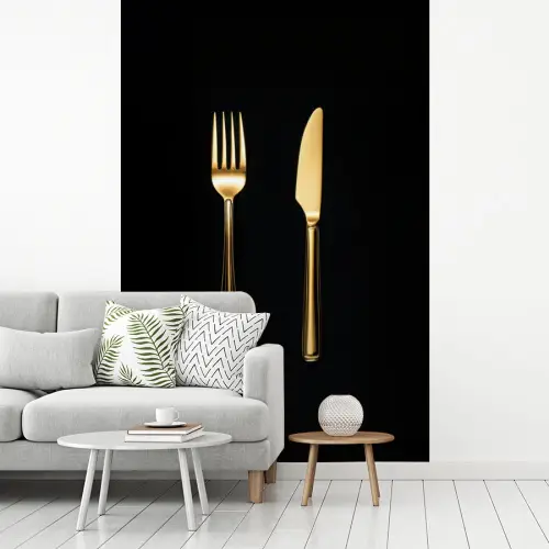 Bestek - Goud - Mes - Vork fotobehang vinyl groot -woonkamer