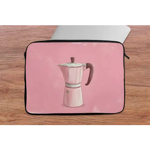 Roze - Mokkapot - Illustratie - Koffie laptophoes neopreen klein -tafel