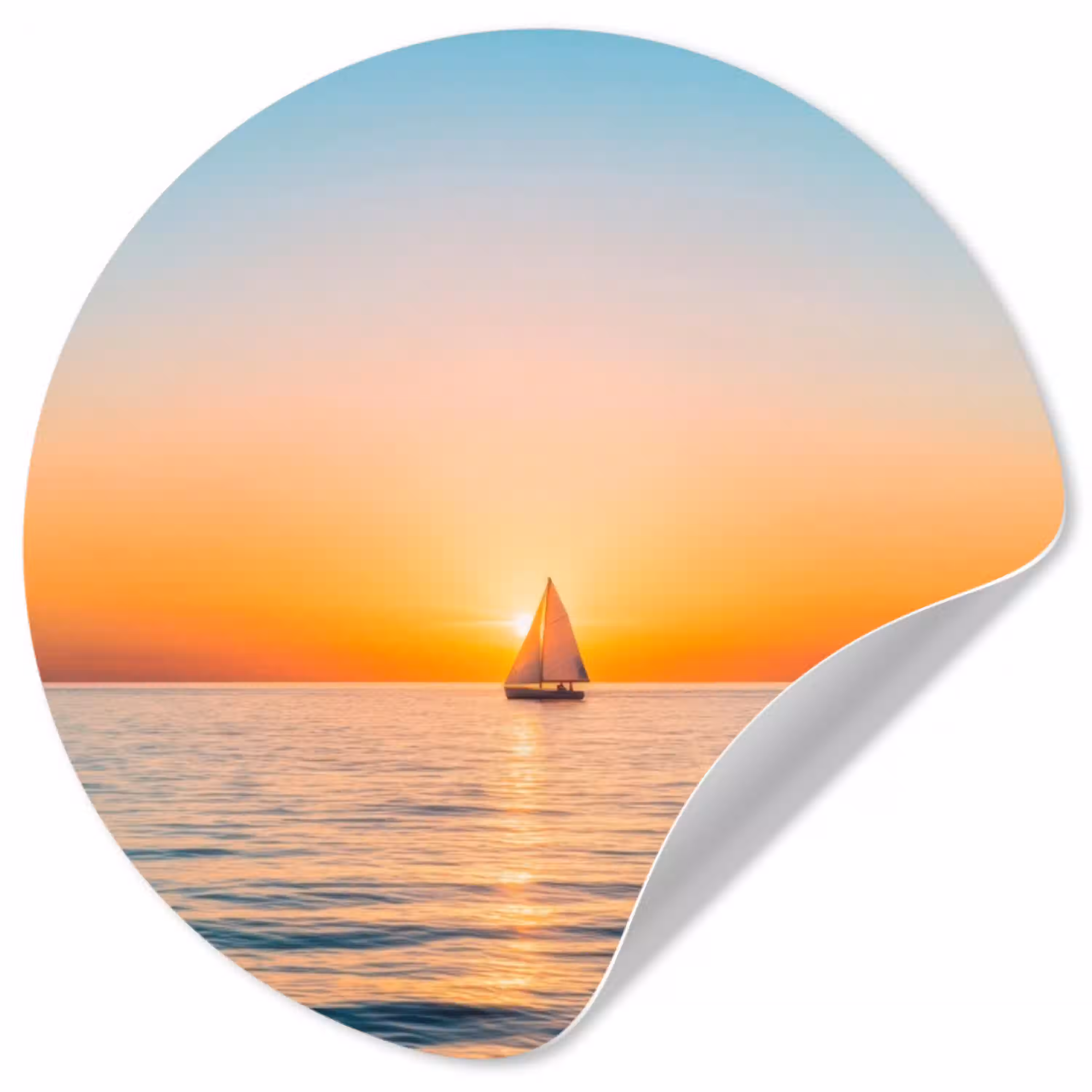 Zee - Zeilboot - Zonsondergang Wandcirkel behangsticker klein -3d