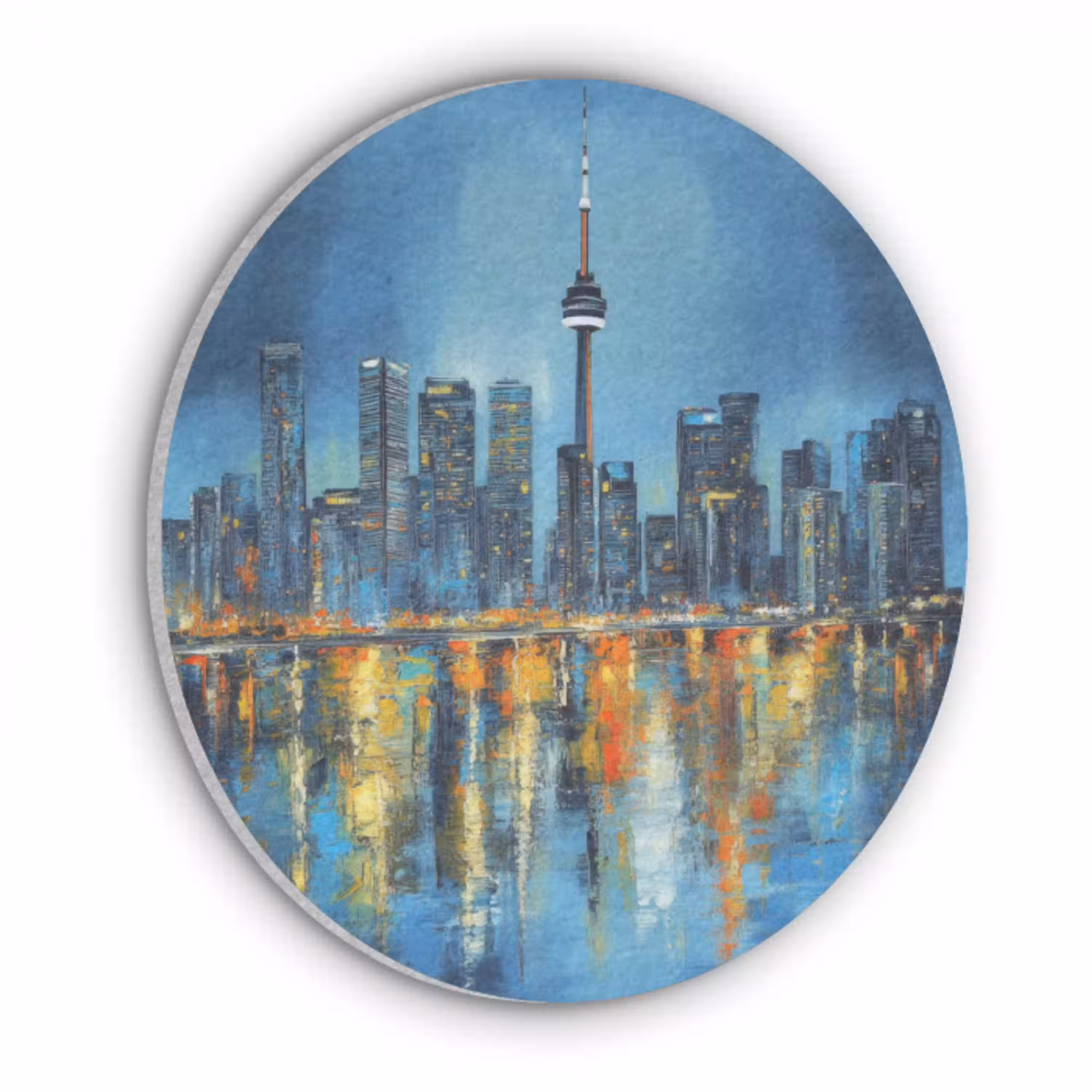 Skyline Toronto - Water - Stadslichten - Toren Akoestische PET Vilt - Rond klein -3d