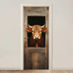 Koe - Doorkijk - Raam - Hout - Dieren deurposter klein -3d_beige