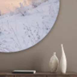 Rivier - Winter - Landschap - Sneeuw - Zonsopgang Akoestische PET Vilt - Rond klein -sfeer5_closeup