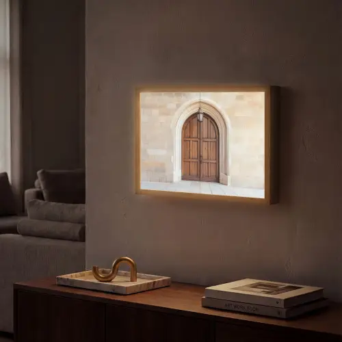 Houten - Deur - Lantaarn Light Box met batterij (Wandlamp) middel -sfeer1