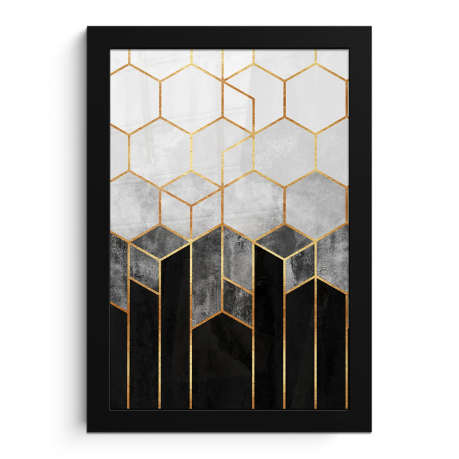 Goud - Hexagon - Chic - Patronen - Luxe fotolijst zwart zonder passe partout klein -3d