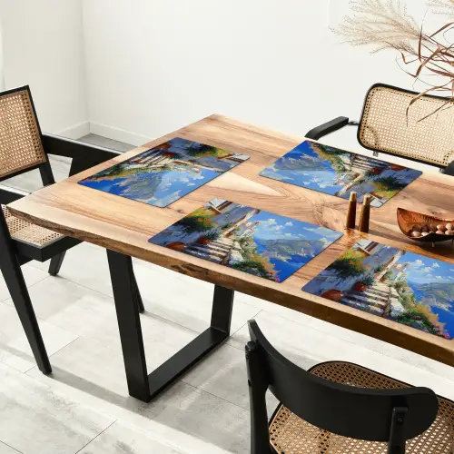 Trap - Huizen - Berglandschap - Zee Placemat vinyl groot -zzsfeer4_Kitchenyeah-website