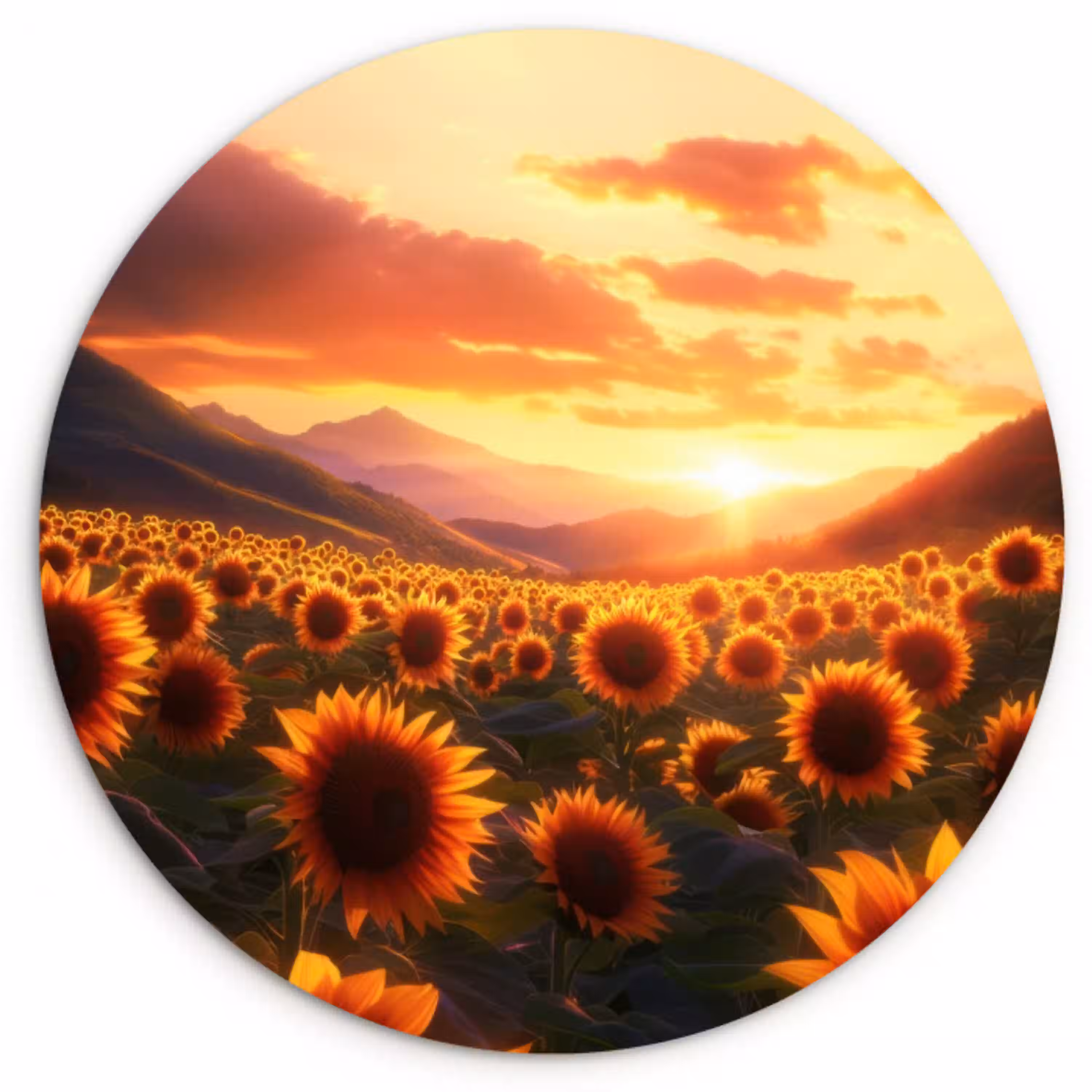 Zonnebloemen - Zonsondergang - Landschap Wandcirkel plexiglas klein -3d