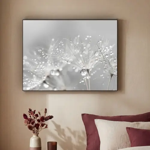 Paardenbloem - Waterdruppels - Stilleven - Modern Textielframe zwart klein -sfeer1
