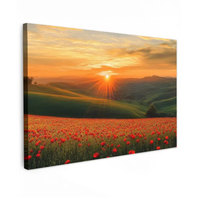 Klaprozen - Bloemen - Heuvels - Zonsondergang canvas 2cm klein -z3d