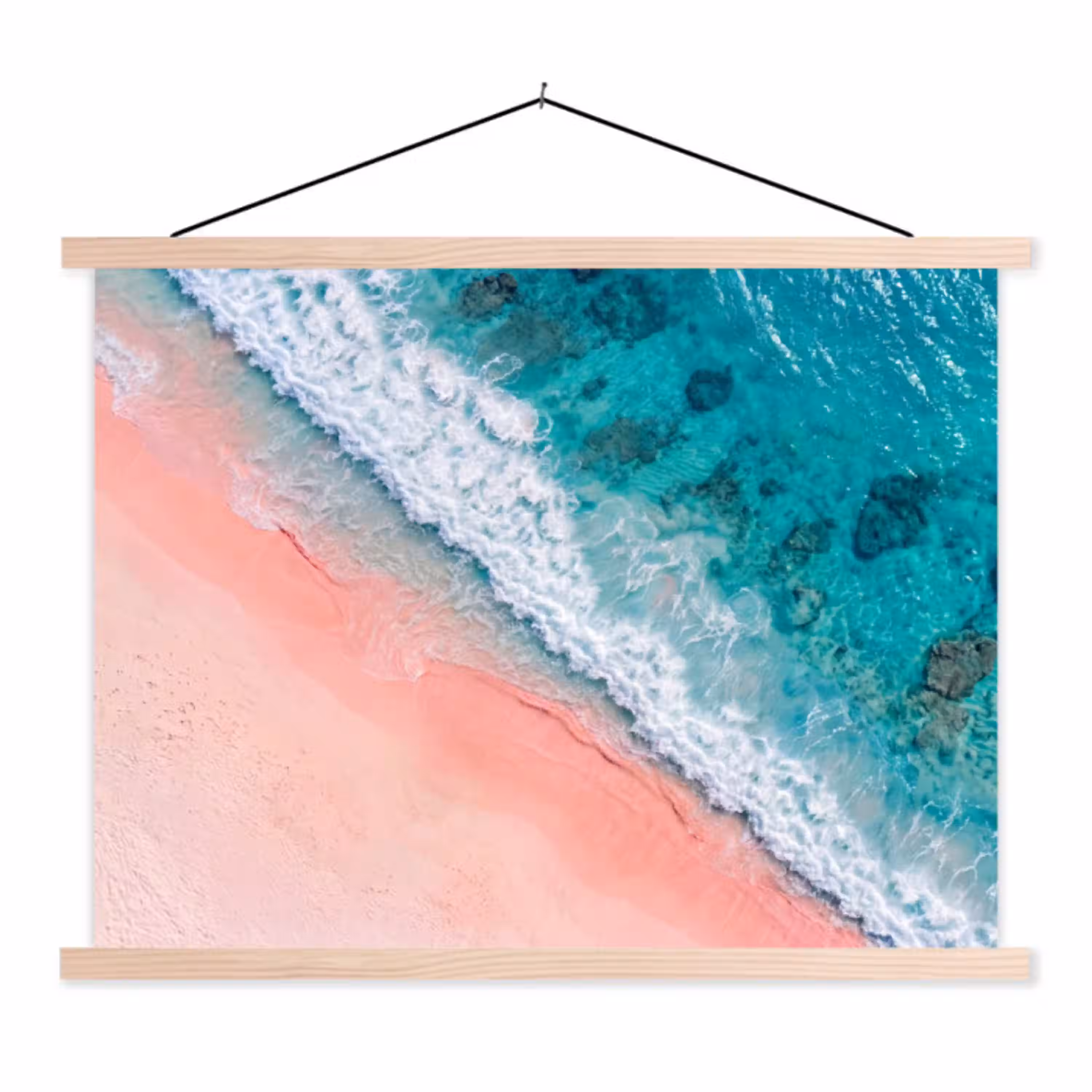 Strand - Oceaan - Golven - Roze Zand - Natuur textielposter latten blank klein -3d