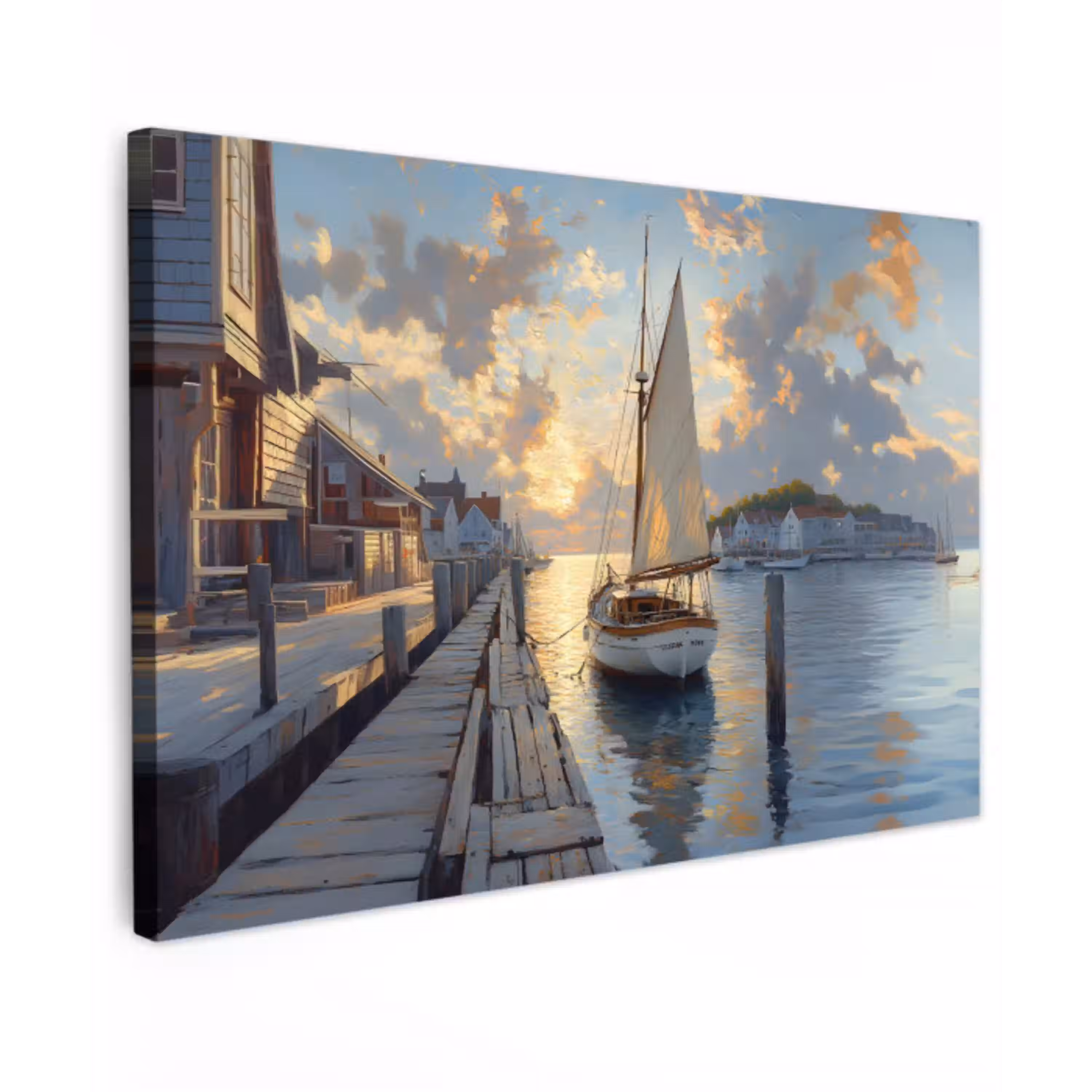 Zeilboot - Zon - Pier - Hout canvas 2cm klein -z3d