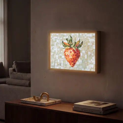 Aardbei - Rood - Mozaïek - Fruit Light Box met batterij (Wandlamp) middel -sfeer1