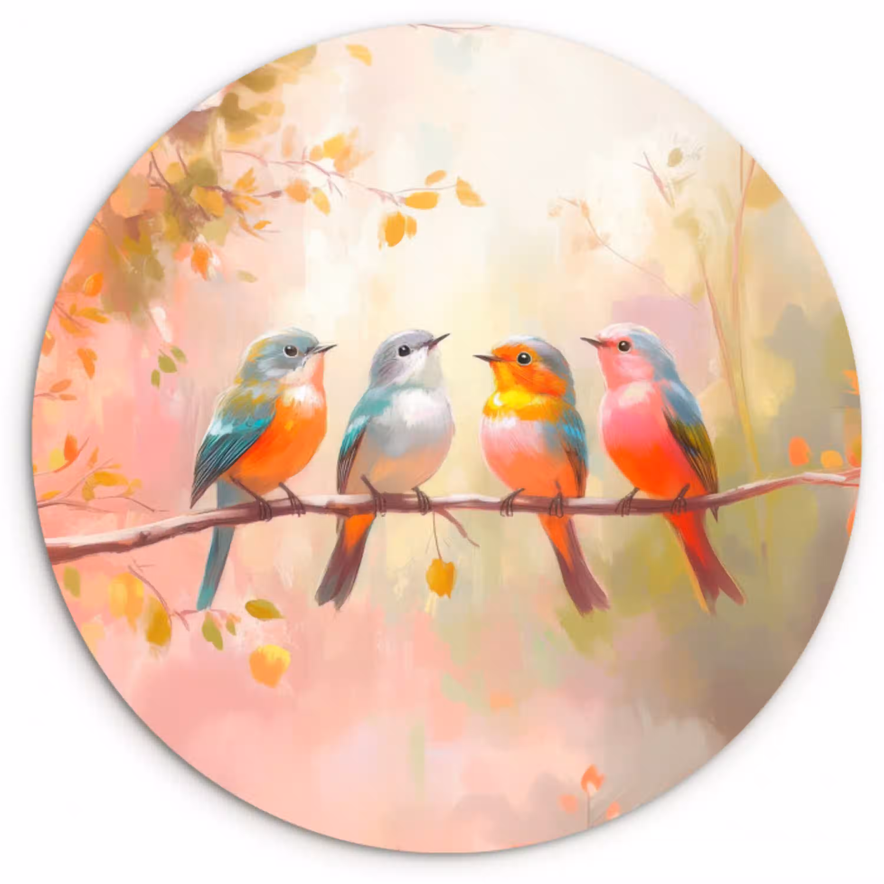 Vogels - Kleurrijk - Tak Wandcirkel plexiglas klein -3d