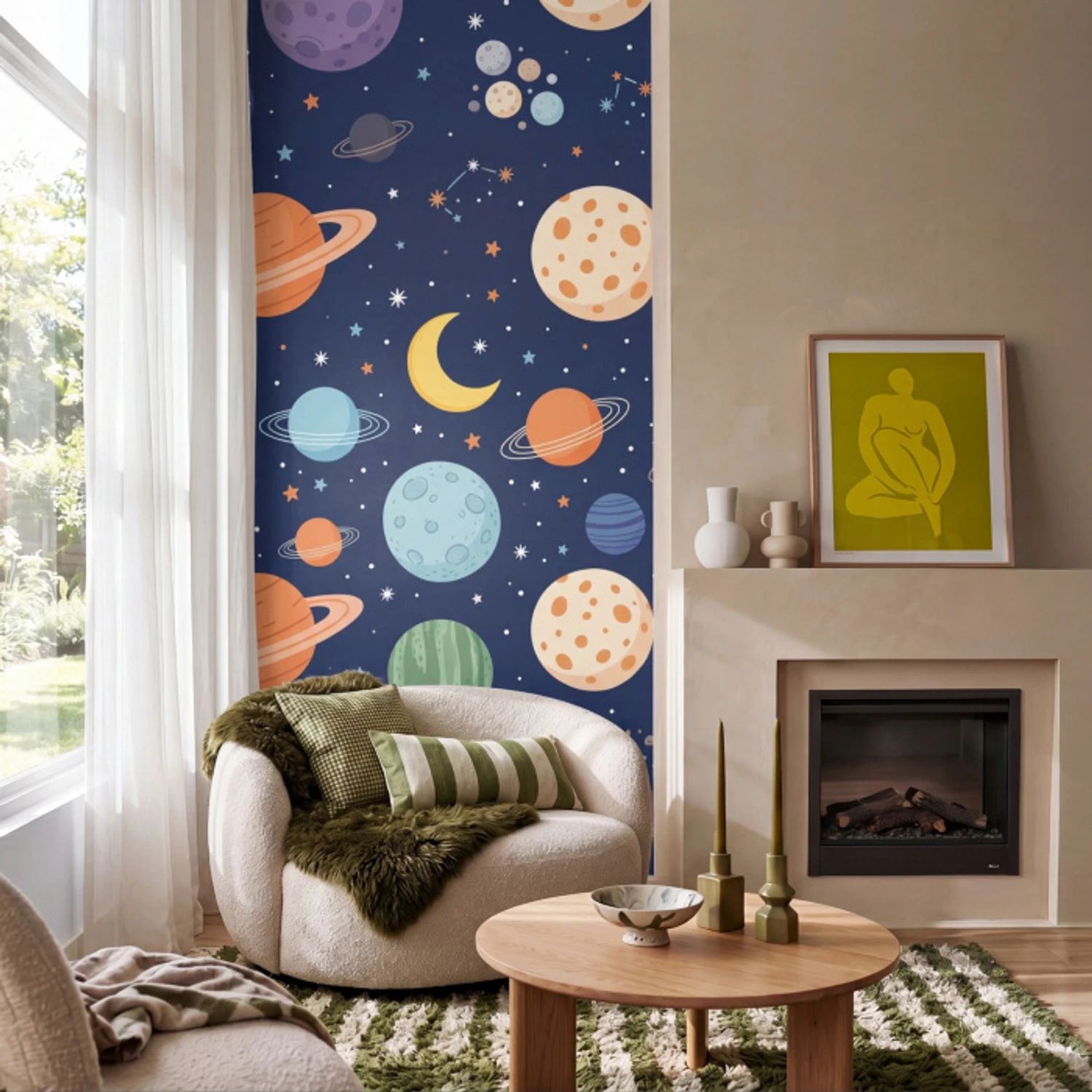 Ruimte - Planeten - Kleurrijk Behang Vinyl klein -sfeer2